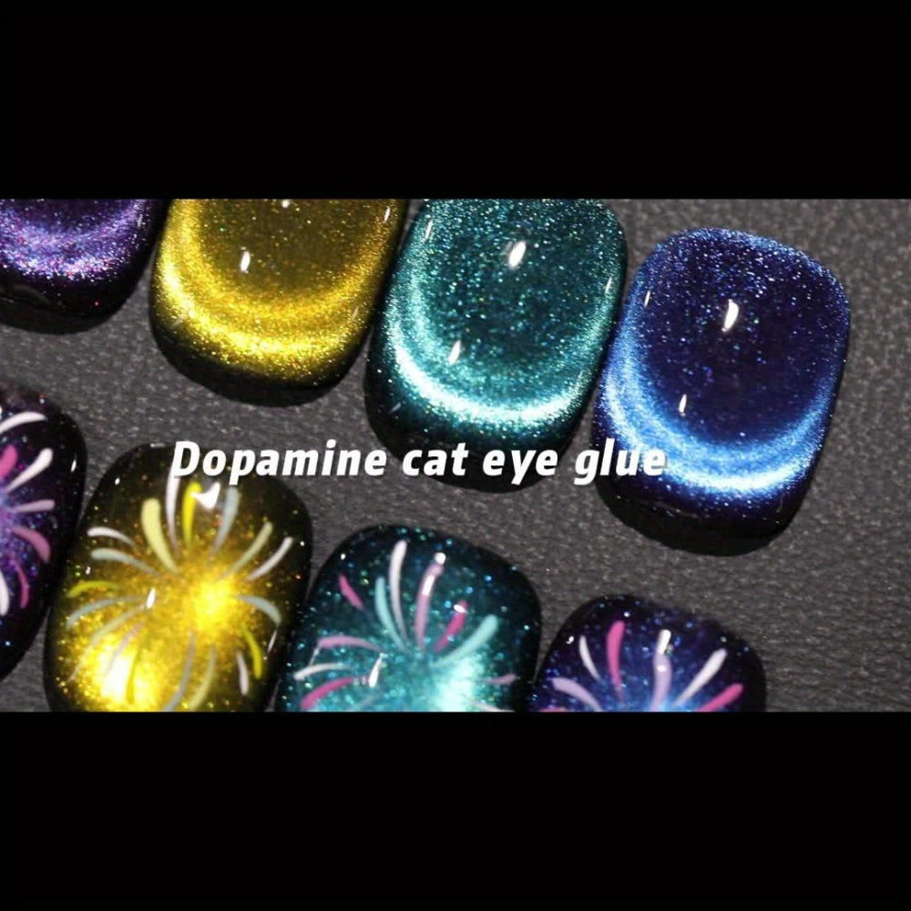 Dopamine Cat Eye Gel Polish Set 6 Colors Magnetic Shiny Glossy UV LED Nail Art Kit with Photo Frame Bottle for Salon DIY Manicure Spring Summer Vibrant Reflective Long Lasting Nail Design