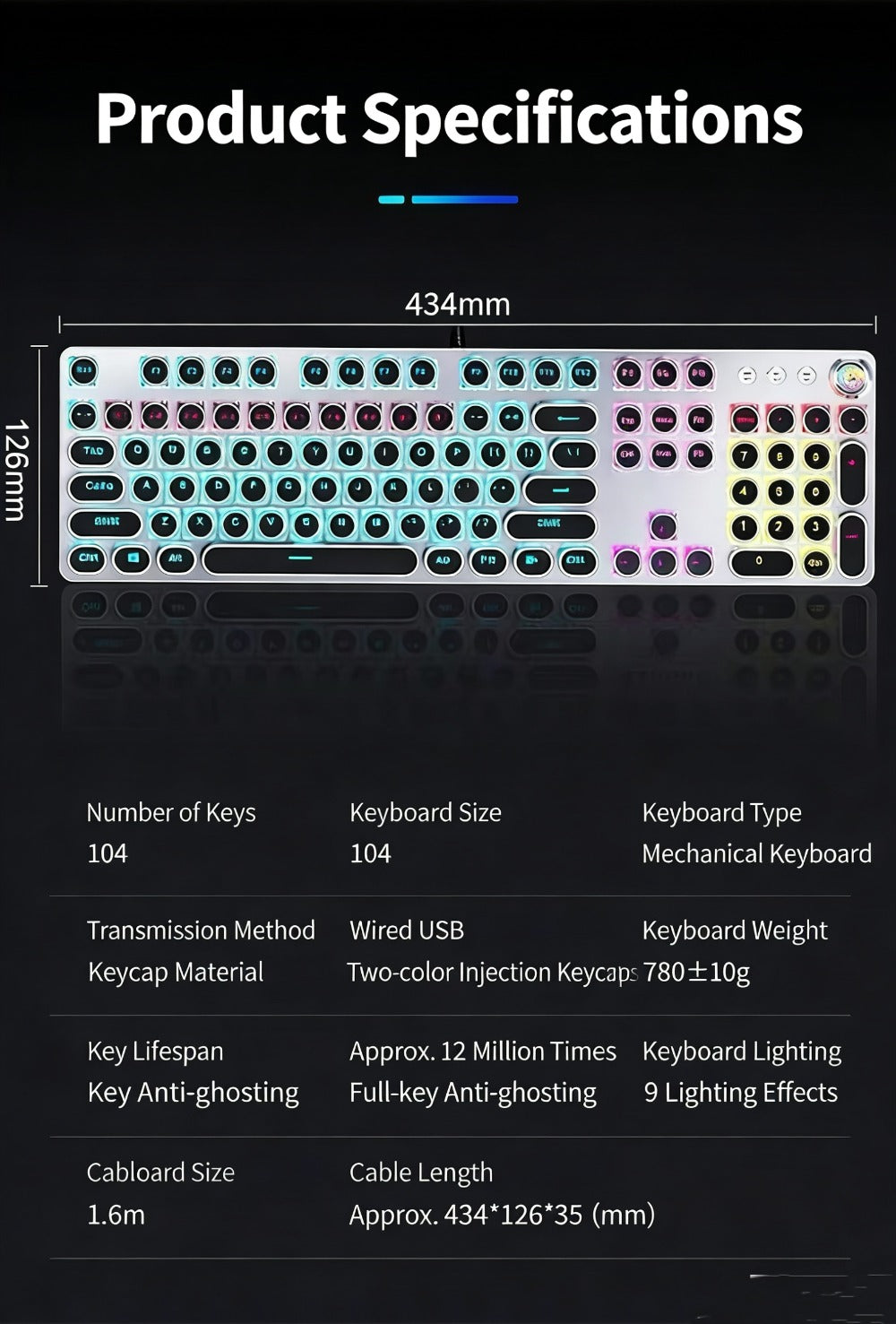 Hot-Swappable Mechanical Keyboard and Mouse Combo 34 Lighting Effects True Mechanical Blue Switches Retro Style USB Wired Aesthetic Gaming Set for Desktop Laptop Windows Mac Gift for Boyfriend Girlfriend