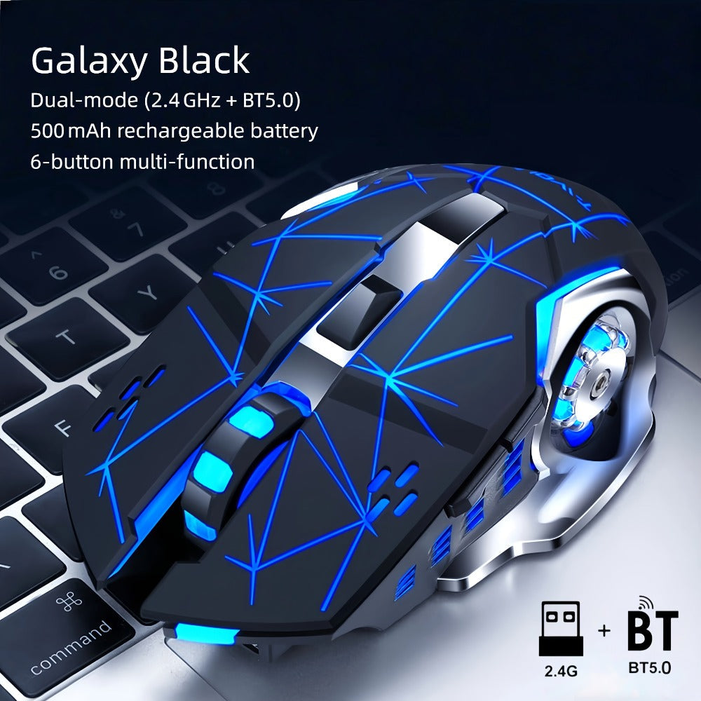 Ergonomic Silent Wireless Mouse T-WOLF Rechargeable Dual-Mode BT5.0 & 2.4G – Full-Size RGB Comfort Mouse for Work Study Gaming, Aesthetic Desk Setup, Back to School Gift for PC Laptop Mac