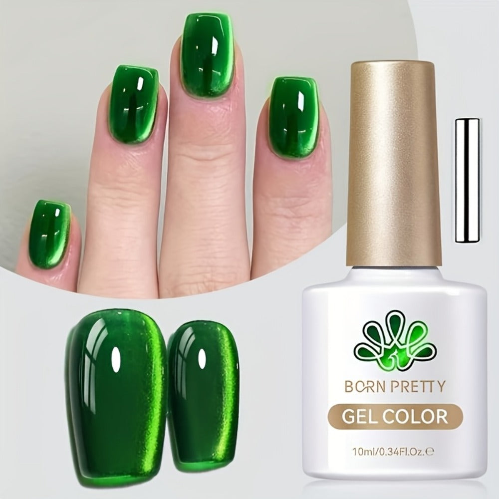 Cat Eye Gel Nail Polish Imperial Green — Magnetic Shimmer Effect Soak Off LED UV Long Lasting 30 Days | BORN PRETTY MY269 Deep Jewel Tone Green Nail Art | DIY Home Salon Manicure 10ml