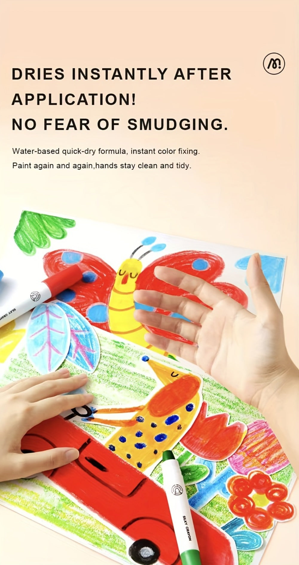 Silky Crayons 24 Colors Washable Quick-Dry Non-Toxic Jumbo Crayon Set for Kids Toddlers Artists Drawing Coloring Art Supplies Birthday Gift School Supplies