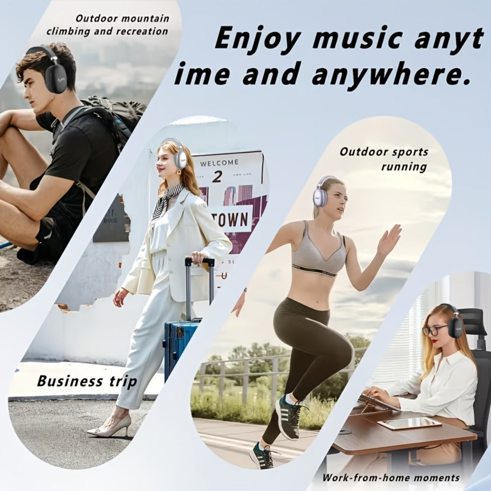 WH35MAX Noise Cancelling Wireless Headset HiFi Deep Bass Built-in HD Mic Comfortable Over-Ear Stereo for Travel Office Laptop Phone Christmas Gift Black Purple Silver