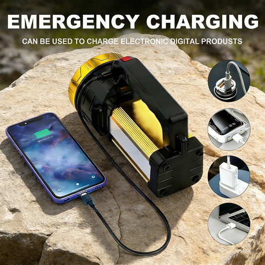Zoomable LED Flashlight with USB Charging, Adjustable Brightness and 2400mAh Battery