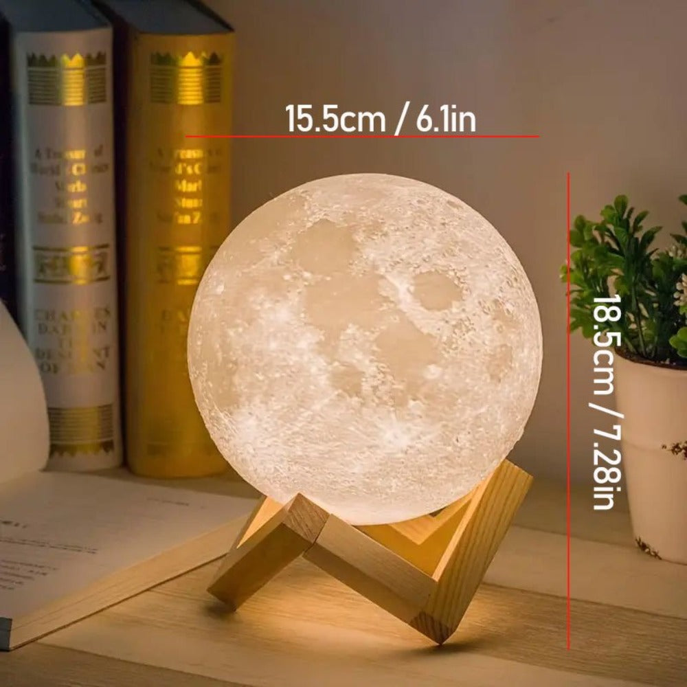 Moon Lamp 16-Color RGBW LED Night Light - 3D Printed 6.1" Realistic Moon with Remote Control & Wooden Stand, USB Powered Bedside Lamp for Bedroom Decor, Birthday Gift for Women, Moms & Friends