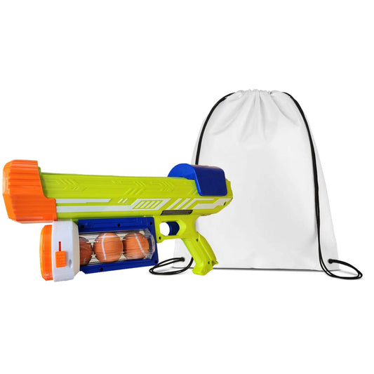 Dog Tennis Ball Launcher Bundle, 18 Inch, with 3 Balls, Canister and String Backpack