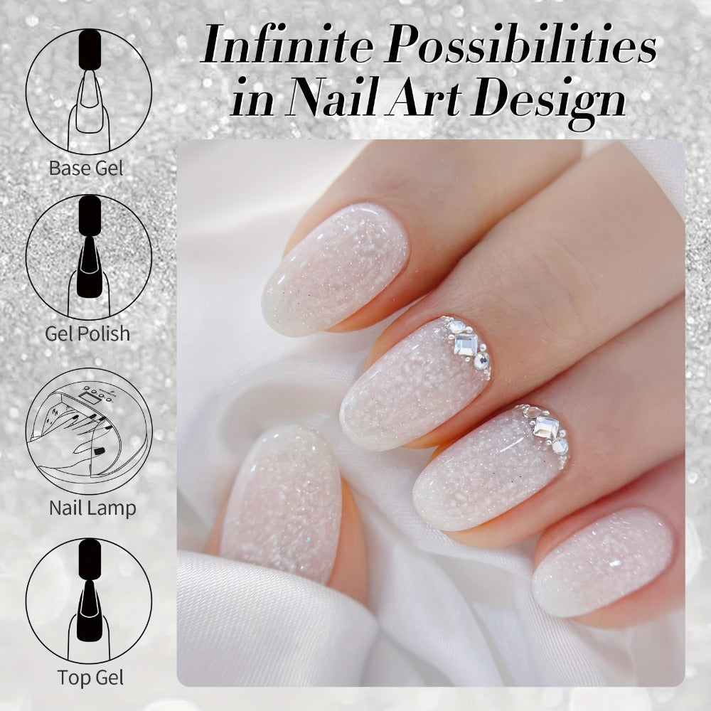 Snow Jelly Shimmer Gel Nail Polish 2pcs BORN PRETTY Semi-Permanent Soak-Off LED UV Gel Varnish Nude Pink White Glitter Long-Lasting Chip-Resistant Salon-Quality Manicure 0.34oz Each