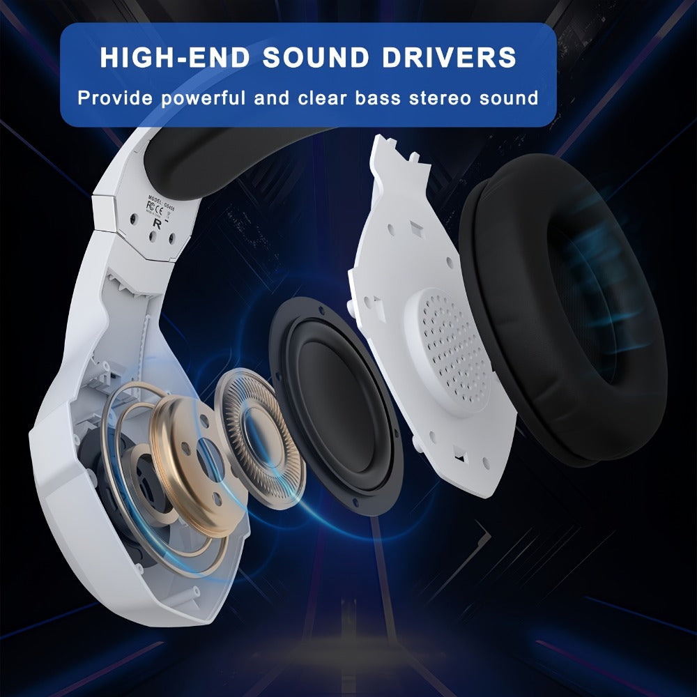 GS450 Gaming Headset Surround Stereo with LED Lights & Soft Memory Earmuffs – Noise Cancelling Mic Over-Ear Headphones for PS5 PS4 Xbox One Switch PC Mac Computer Games