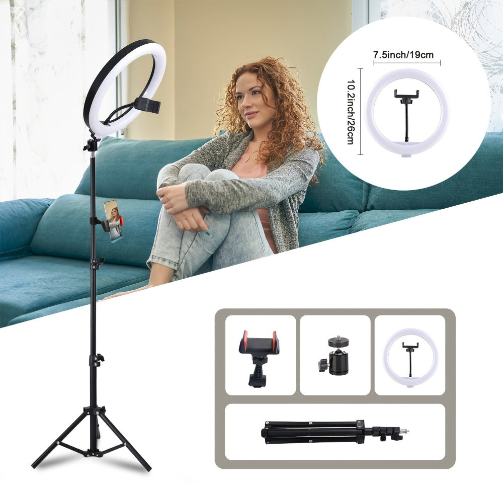 Desk Tripod Ring Light 10 12 Inch with Phone Stand, Adjustable Height 15 to 43 Inches, Dimmable LED Circular Light for Selfie Photography, Makeup, YouTube, TikTok & Live Streaming