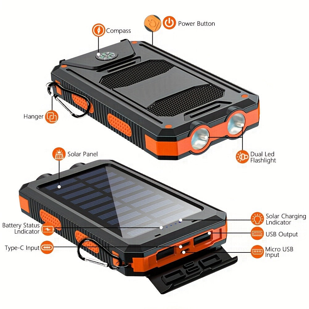 Solar Power Bank 45800mAh QC3.0 Fast Charging – Dual USB Portable Charger with LED Flashlight for Camping Hiking Travel Emergency, High Capacity Battery Pack for All Cell Phones & Devices