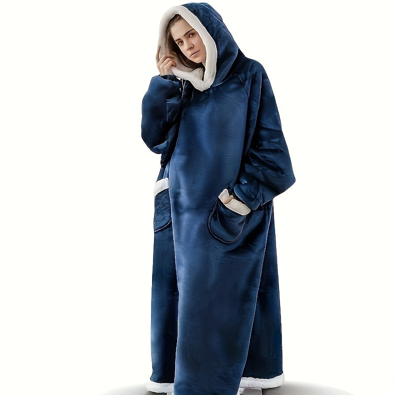 Hooded Wearable Blanket – Double-Sided Flannel Suede Hoodie Blanket for Women & Men, 500gsm Oversized Warm Cozy Sweatshirt