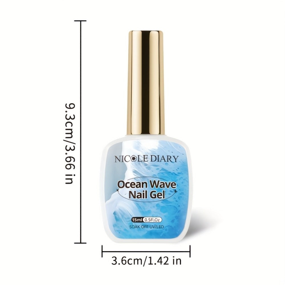 Watercolor Marble Ocean Wave Nail Art Gel Polish Set NICOLE DIARY 2pcs 15ml Each - UV LED Cured Long Lasting Glossy Ink Effect DIY Home Manicure No Resin Remover Needed Nail Gel Kit for Women