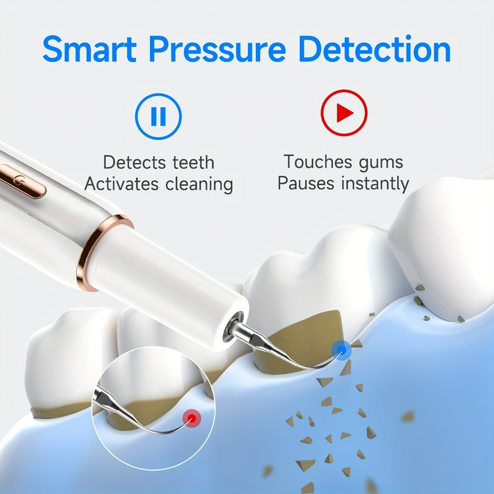 Electric Tooth Cleaner Tartar Remover Rechargeable - 5 Speed Modes, LED Light, USB Charging, 2 Replaceable Brush Heads, Dental Plaque Scraper for Teeth Whitening, Stain & Tartar Removal, Dental Mirror