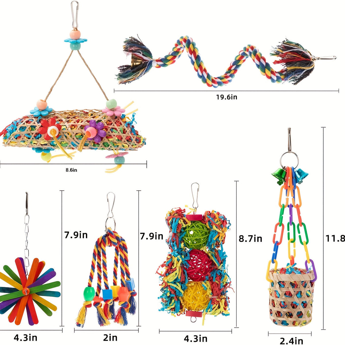 Bird Parrot Toys Set 6 Pieces Handmade Wooden Chew Toys Hammock Swing Perch Cage Accessories for Cockatiels Lovebirds Finches Parakeets Conures Small Birds
