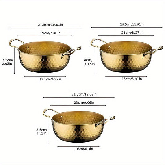 Golden Stainless Steel Ramen Pot Set with Lids and Textured Nonstick Surface