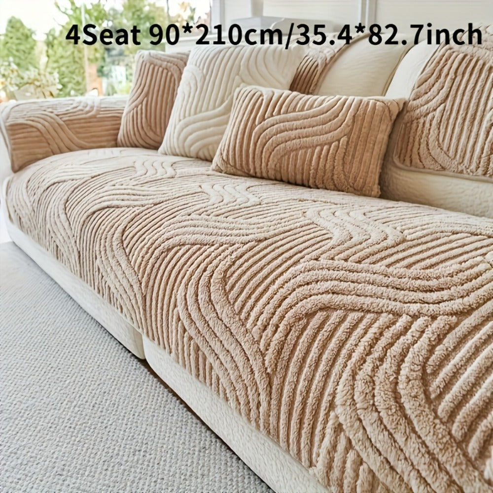 Sofa Cover Plush Shu Velveteen Non-Slip Couch Slipcover Breathable Pet-Proof Vintage Style for Living Room Bedroom Office 2 3 4 Seater