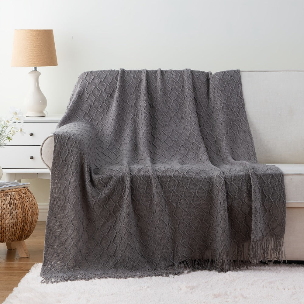 Tassel Throw Blanket – Soft Lightweight Decorative Fringe Throw for Couch, Chair, Bed & Sofa, 50”×60”, 6 Colors, Boho Home Decor