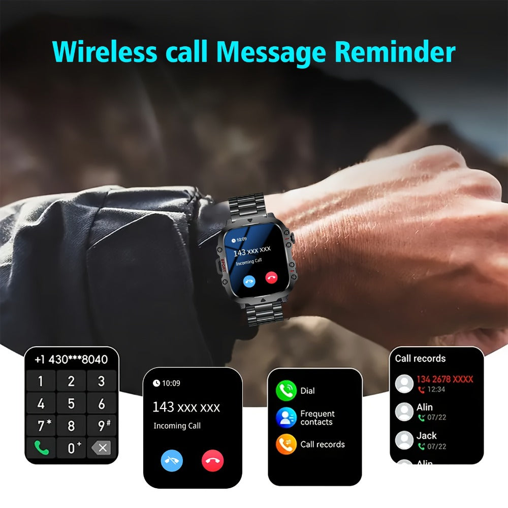Men's Outdoor Smartwatch 4.6" HD Touch Screen with Wireless Calling & LED Display, USB Charging, Multiple Sport Modes, Heart Rate Activity Tracker, Compatible with iPhone & Android – Black Gold Gift Watch for Men
