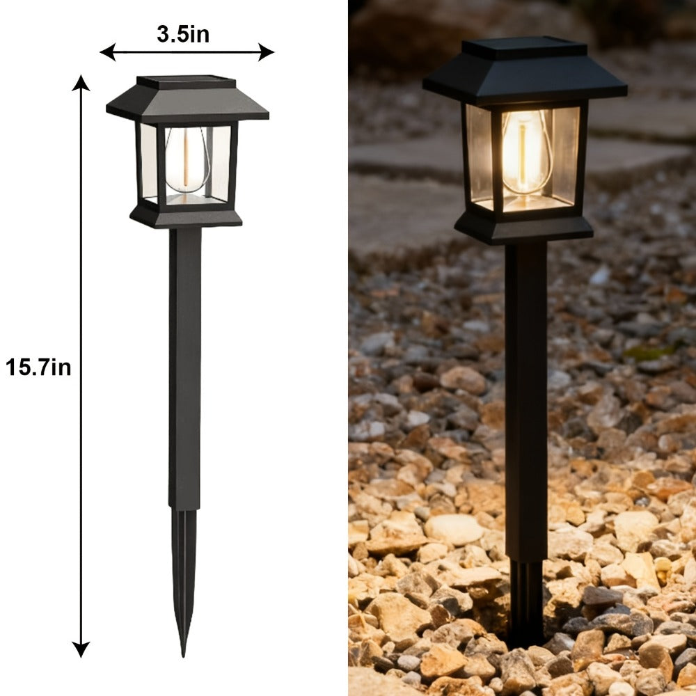 Solar Pathway Lights Outdoor Edison Style LED – Up to 12 Hours Auto On/Off IP44 Waterproof | Warm White Solar Garden Lights for Yard, Driveway & Walkway | Black & Brown Upgraded Stake Lights