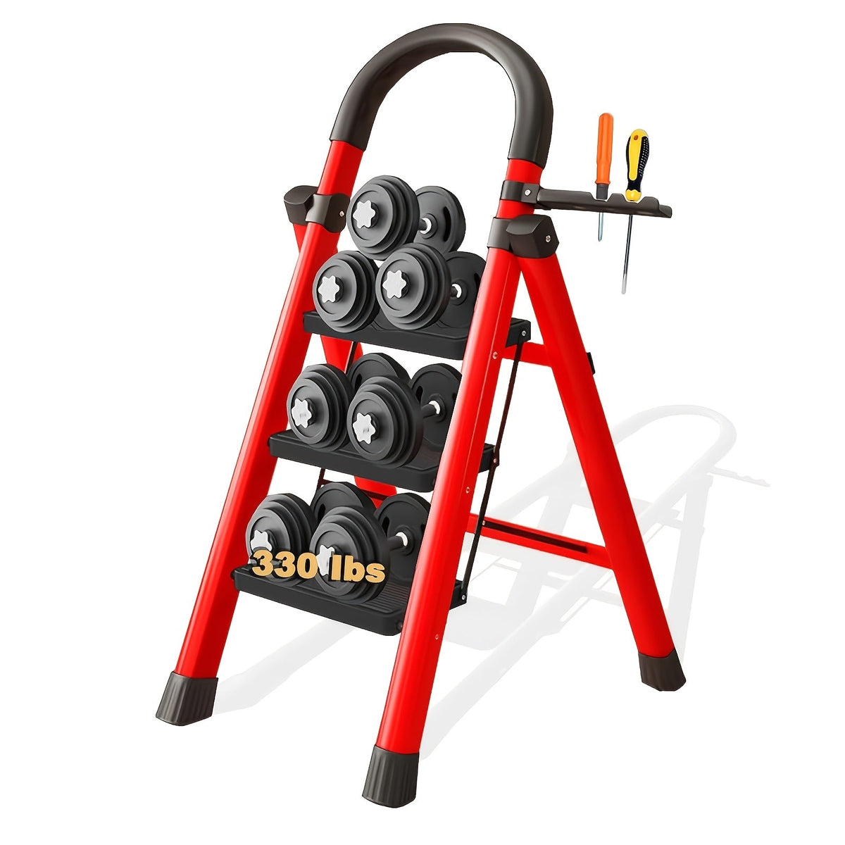 Folding Step Ladder with Anti-Slip Pedals & Handrail – 2/3/4/5 Step Stool for Adults, Sturdy Steel, Lightweight Portable, Non-Slip Feet, Rust-Resistant, Foldable for Home Kitchen Office Bedroom Use