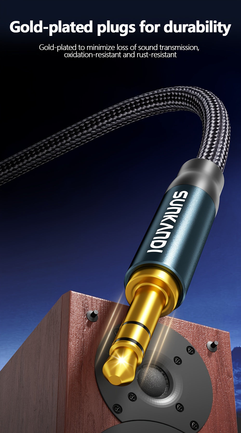 3.5mm Male to Male AUX Audio Cable – Durable Tangle-Free Stereo Cord for Car, Headphones, Speakers, Smartphones & Home Stereo, Available in 3 Lengths by SUNKANDI