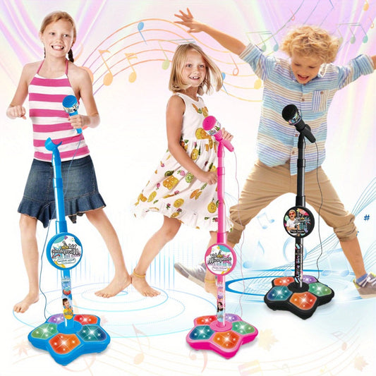 Kids Karaoke Microphone with Stand and Amplifier for Pretend Performances