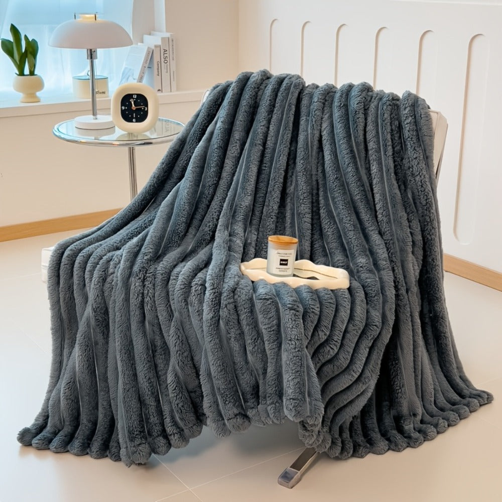 Reversible Faux Rabbit Hair Blanket – Thickened Soft Thermal Throw for Bed, Nap, Office & Camping, All Season, 4 Colors, 5 Sizes