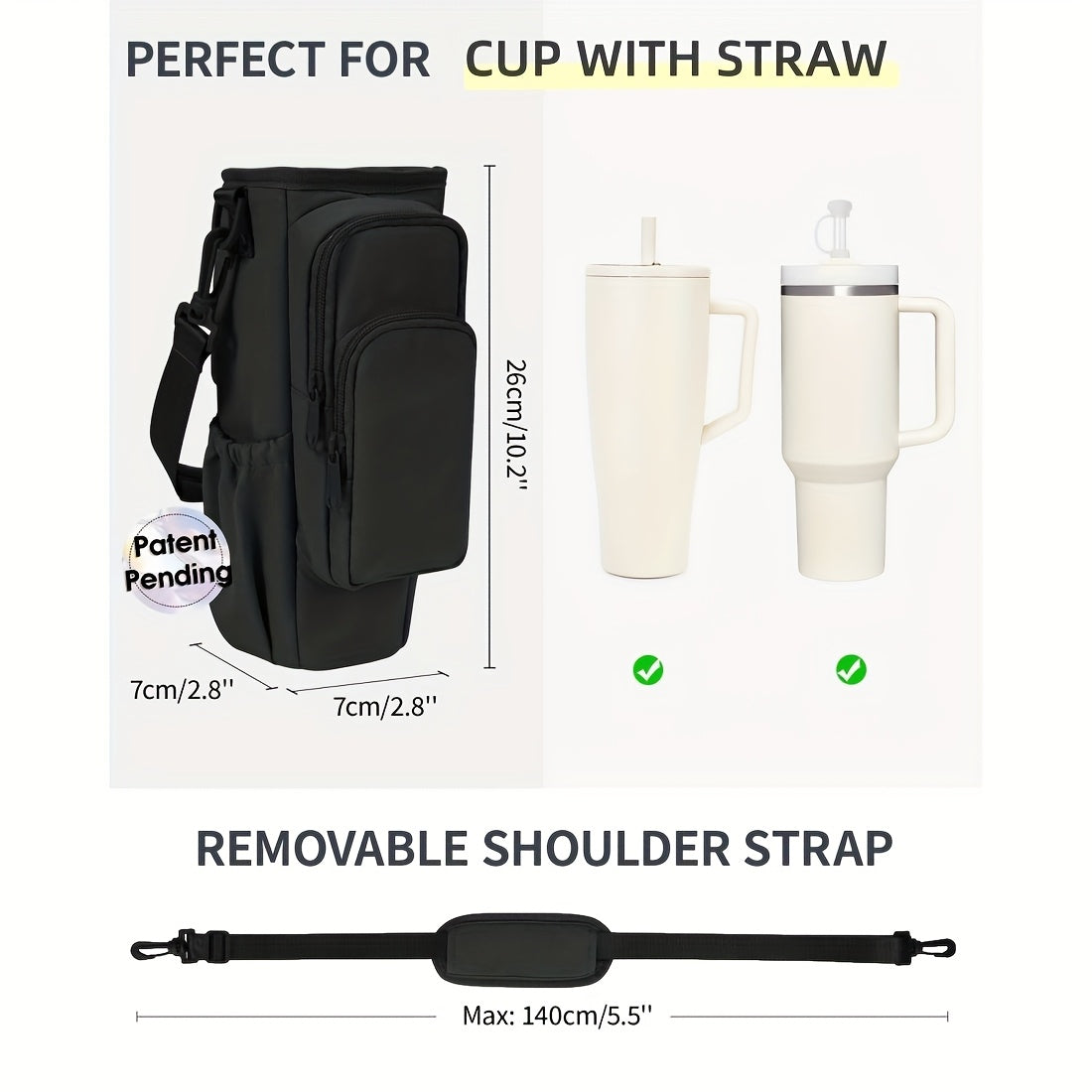 40oz Insulated Water Bottle Carrier Sling Bag with Straw Lid – Hands-Free Dog Walking Bag with Phone Pocket, Zippered Compartments & Adjustable Strap for Gym, Travel & Outdoor Activities, Hot/Cold Beverage Holder for Men & Women