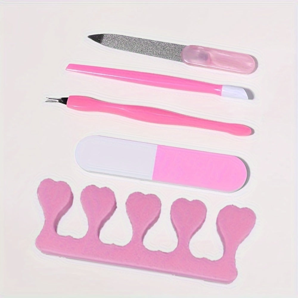 Nail Art Tool Set 7-in-1 Complete Professional Manicure Kit with UV Nail Lamp, Glue Dryer, Nail Polisher, Cuticle Pusher & Fork, Finger Divider – Stainless Steel Salon Kit for Women