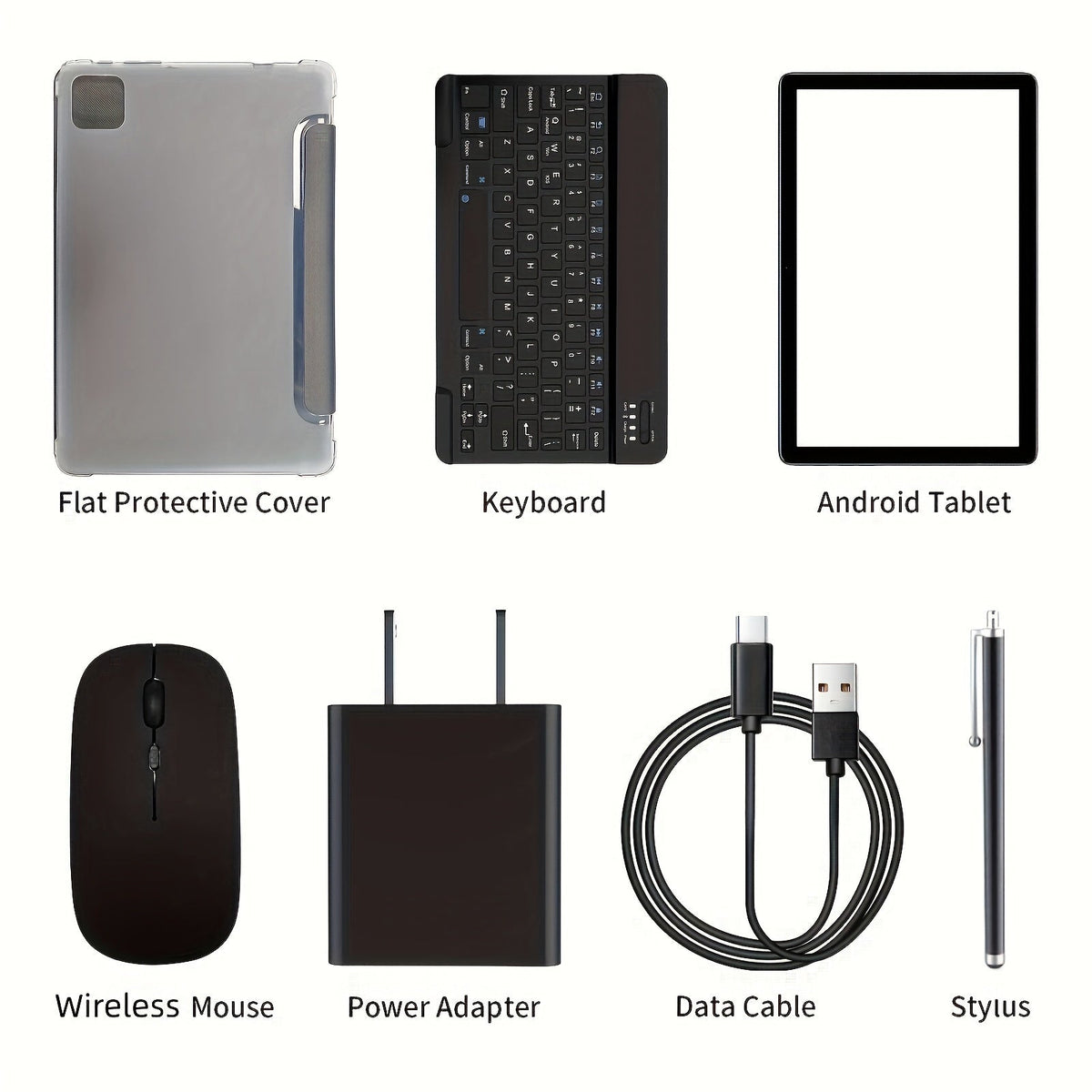 PRITOM 10.1 Inch 2-in-1 Android 14 Tablet with Keyboard Mouse Stylus Case – 8-Core, 4GB RAM 128GB ROM, 8MP Dual Camera, 8000mAh Battery, IPS HD Display, WiFi Tablet PC Black