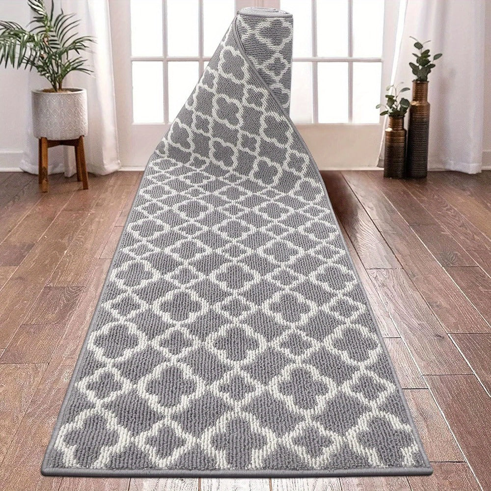 Runner Rug Moroccan Trellis Non-Slip – Machine Washable Hallway Carpet for Entryway, Kitchen & Bathroom – 100% Polypropylene Long Floor Rug, Black & Gray, 2x6, 2x8, 2x10 Ft