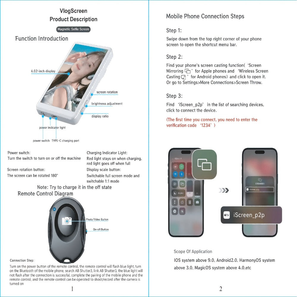 Magnetic Selfie Monitor Screen for Vlogging & Live Streaming – Rear-Facing Main Camera Display for iPhone & Android, High-Resolution Selfie Screen for TikTok, YouTube & Instagram Content Creation