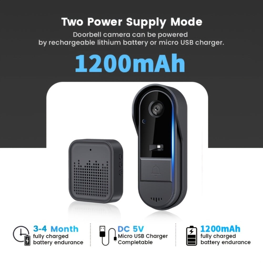 Tuya Smart WiFi Doorbell Camera with Voice Changer – HD Night Vision, Two-Way Intercom, Rechargeable Battery, SD Card Local Storage, Remote Viewing, Home Security Wireless Doorbell, Single or 2-Pack