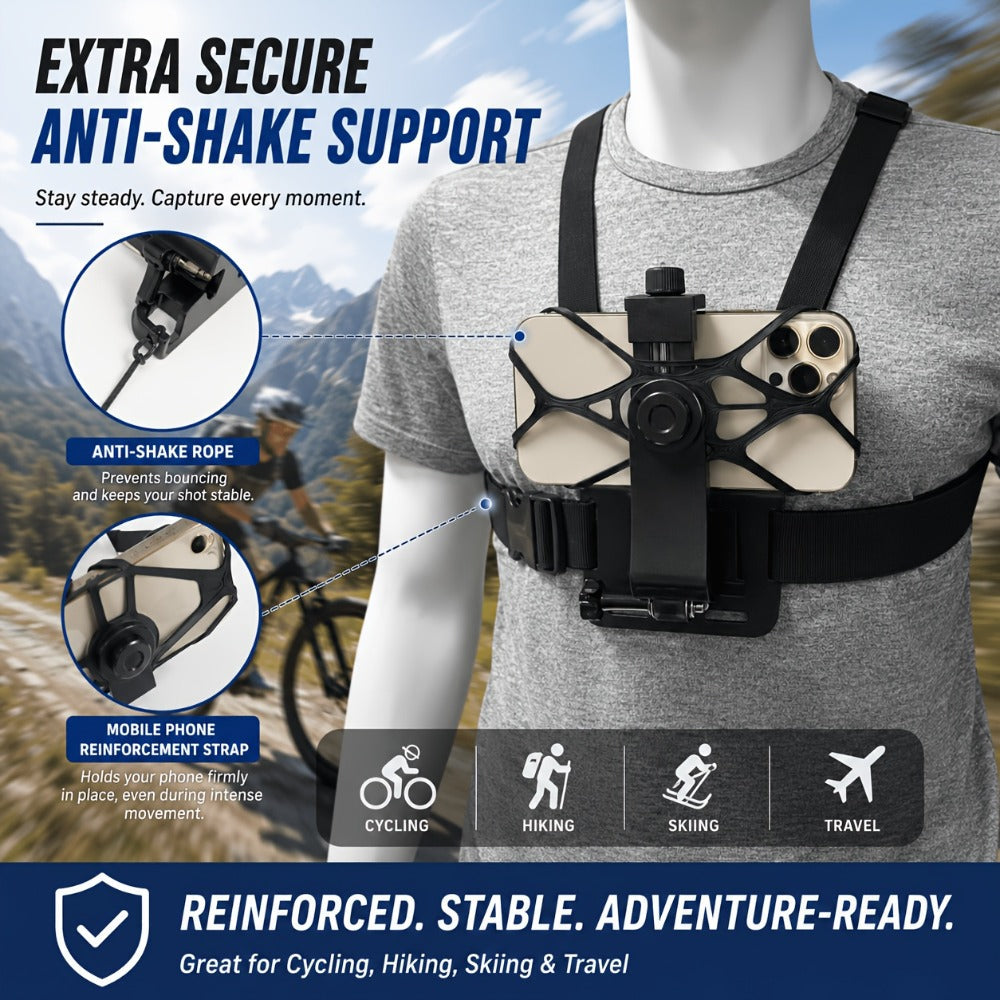 Chest Mount Harness for GoPro Hero 13 12 11 10 9 8 – Adjustable POV Chest Strap for Insta360 X4 X3 DJI Osmo Action 4 3 iPhone Samsung Phone – Hands-Free Camera Holder for Bike Kayak Fishing Hiking Vlog
