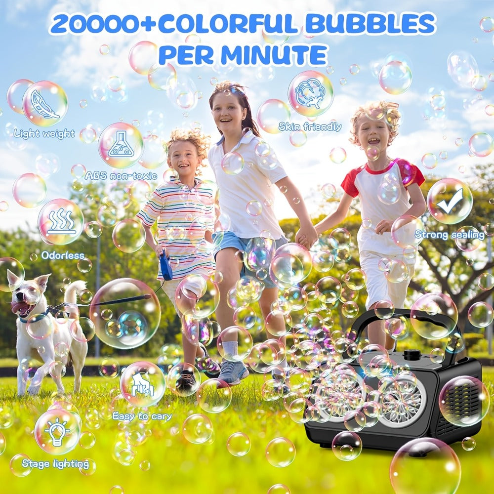 Automatic Bubble Machine Plug-in or Battery Operated – Dual Fan 20000+ Bubbles Per Minute, Indoor Outdoor Bubble Blower for Kids Birthday Party, Portable Bubble Maker with 14 Modes for Boys Girls