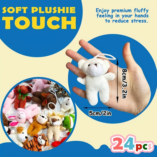 Mini Stuffed Animals Bulk 24 Pack, 3 Inch Assorted Plush Toys for Party Favors & Prizes