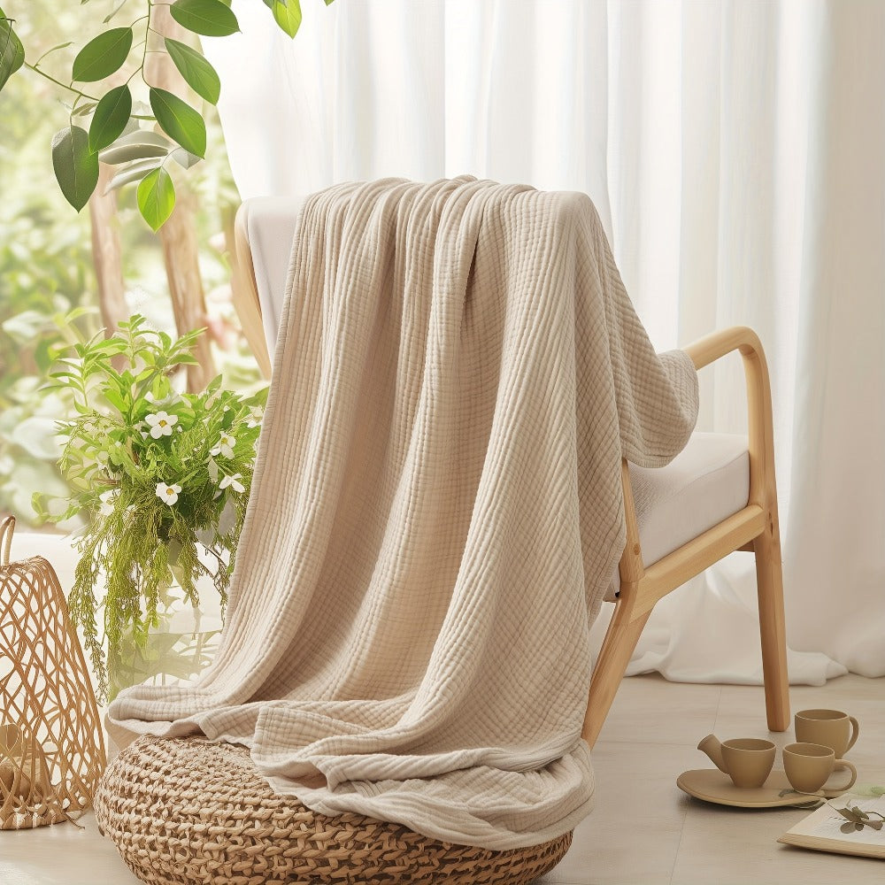 Muslin Blanket 100% Cotton 6-Layer – Breathable Soft Gauze Throw for Couch & Bed, All Season, Machine Washable, 13 Colors, 5 Sizes