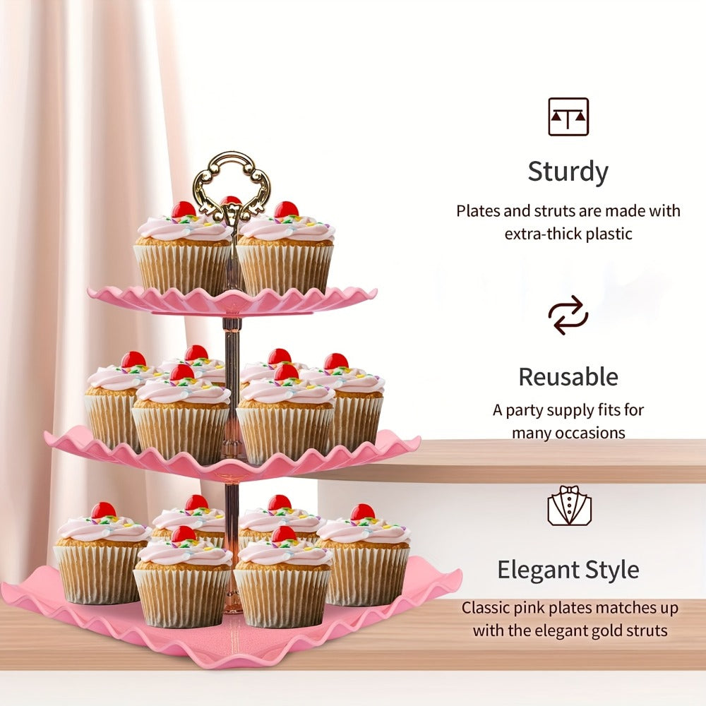 Cake Stand Set 5 Piece – 2 Square Three-Tier Cupcake Stands & 3 Appetizer Trays for Birthday, Baby Shower, Bridal Shower, Christmas, Halloween Party Dessert Display