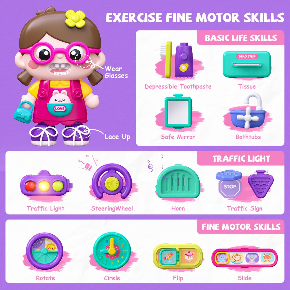 Musical Busy Board Bus Toy for Toddlers 18 Months – Pink Baby Activity Board, Early Educational Motor Skills Developmental Toy for 1 2 Year Old Boys & Girls, Birthday Gift for Baby