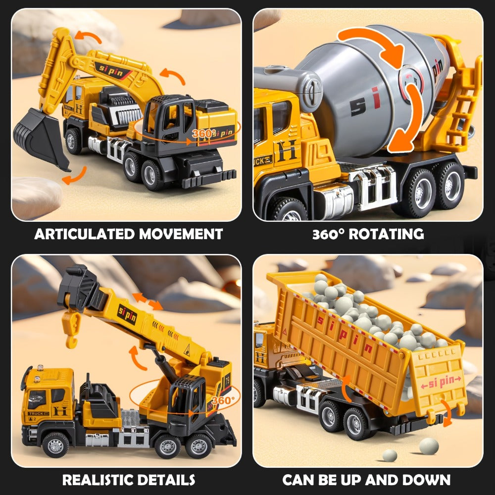 Construction Vehicle Toy Set with Excavator, Mixer, Dump Truck and Crane Options