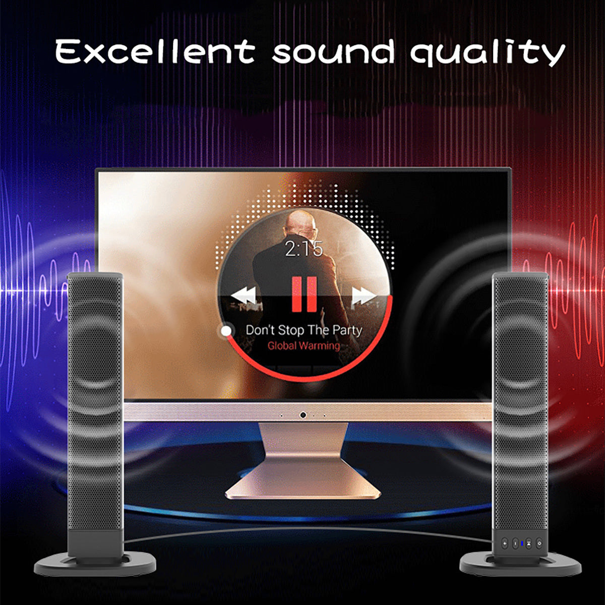 TV Soundbar Surround Sound System – Separable All-in-One Home Theater with 4x5W Magnetic Speakers, Echo Tube, Wireless & AUX Connection, TWS Pairing, Compatible with PC, Gaming & Projectors, Black