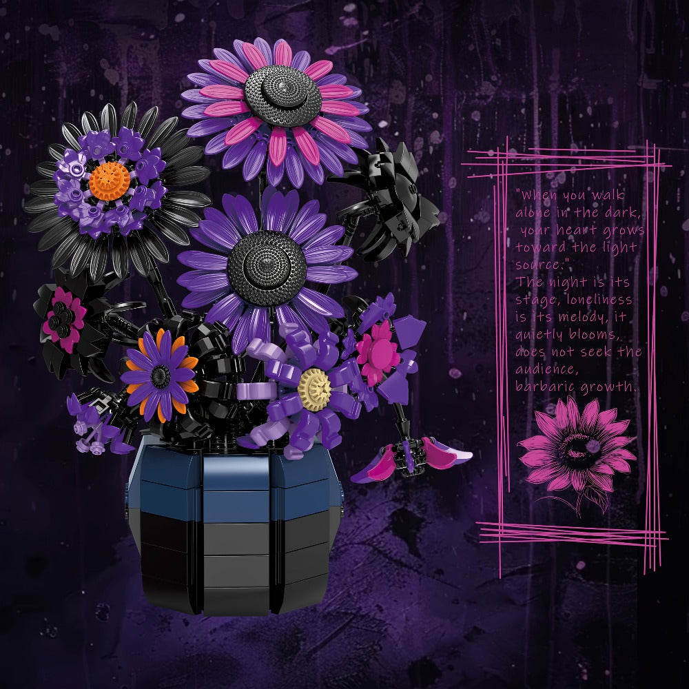 Purple Sunflower Building Block Bouquet, Botanical Display Model
