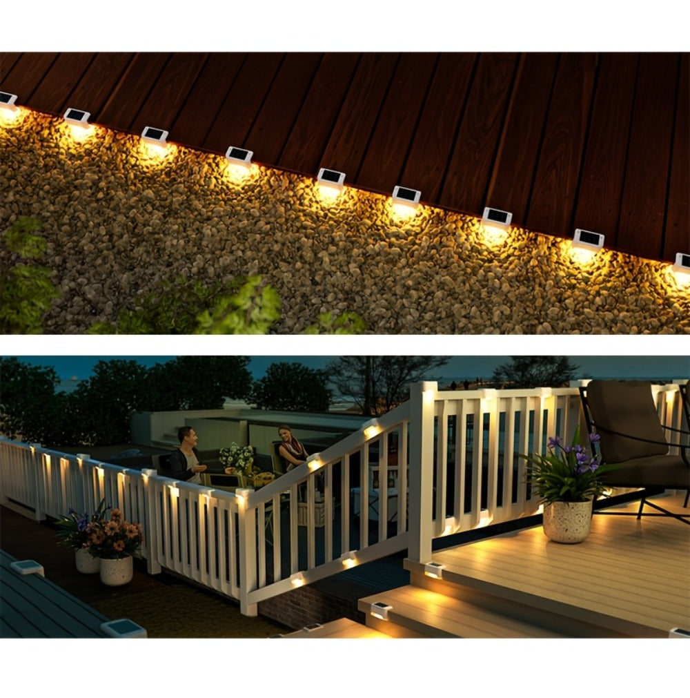 Solar Deck Lights Outdoor Waterproof Auto On Off – Warm White LED Step Stair Fence Lights 800mAh 12-Hour Runtime for Patio Balcony Yard Driveway Garden Black White Brown 8 16 32 Pack