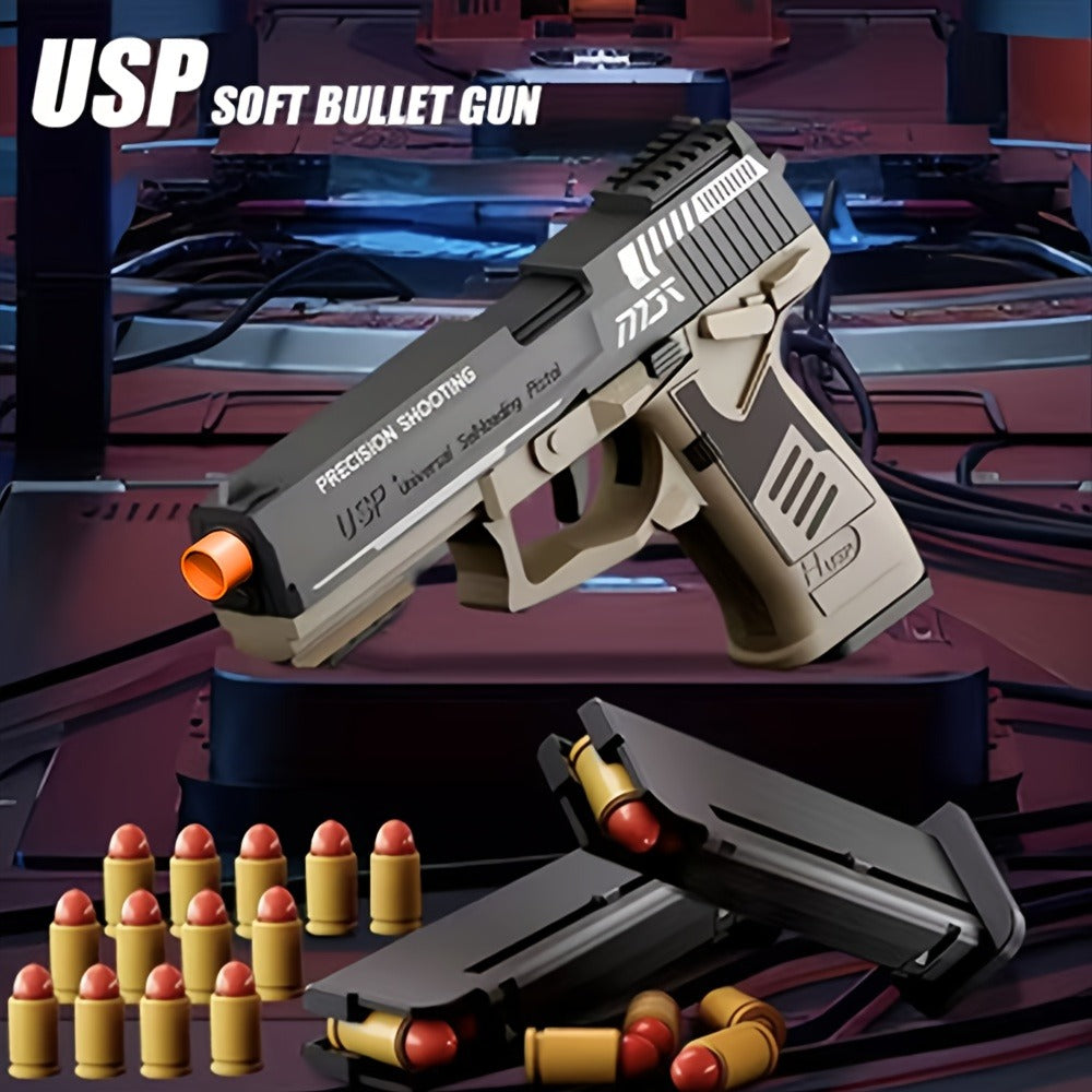 USP Soft Clip Toy Gun Pistol with Continuous Shooting – 100 Bullets & 2 Magazines Rapid Fire Foam Blaster for Kids Boys Girls Ages 6+, Outdoor Shooting Game Halloween Thanksgiving Christmas Birthday Gift