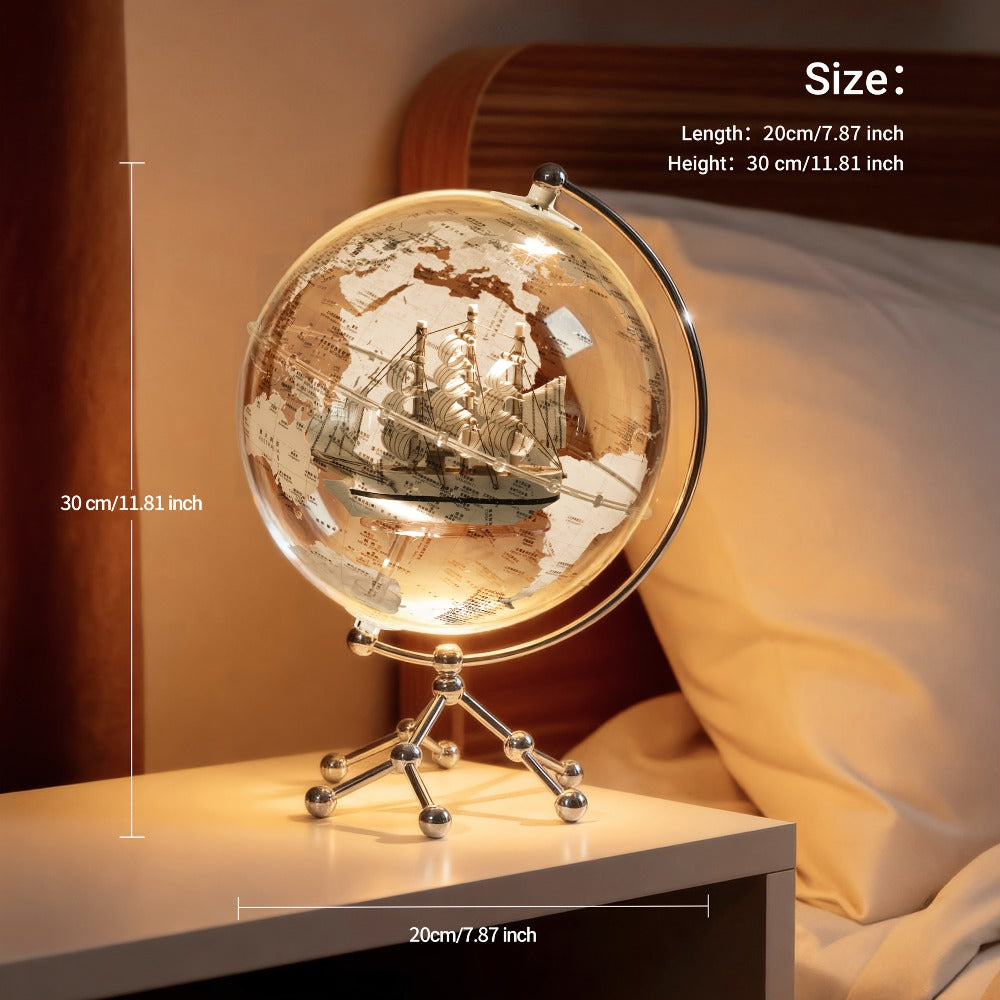 LED Lighted Globe for Kids & Adults 7.87 Inch Clear Acrylic Earth Globe Warm White Light Metal Stand Detailed World Map | Desktop Bookshelf Home Office Decor | Geography STEM Gift