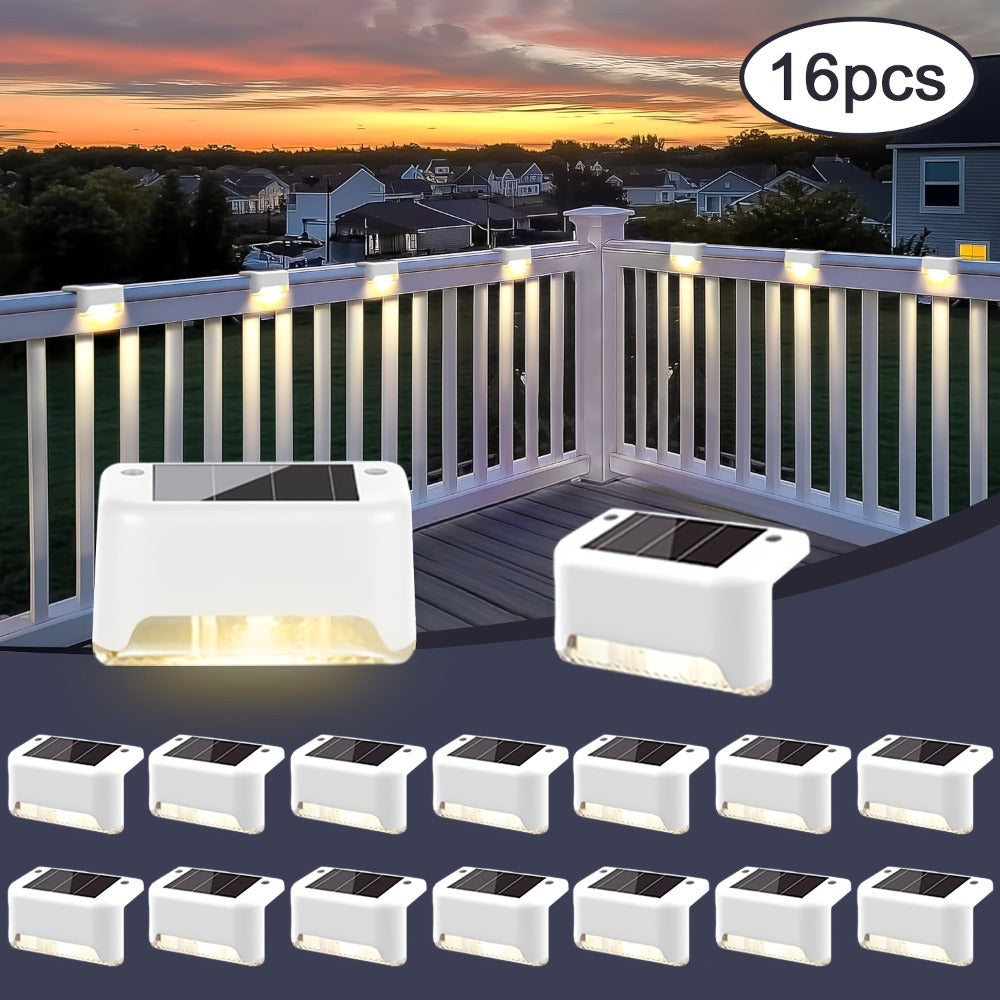 Solar Deck Lights Outdoor Waterproof Auto On Off – Warm White LED Step Stair Fence Lights 800mAh 12-Hour Runtime for Patio Balcony Yard Driveway Garden Black White Brown 8 16 32 Pack