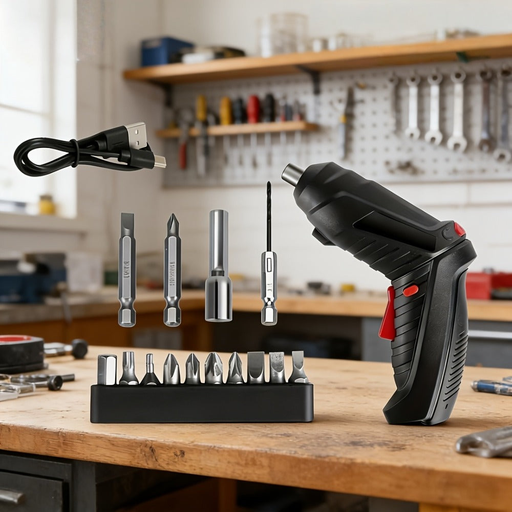 Cordless Electric Screwdriver Mini Drill – Rechargeable Lithium Battery, Compact Design for DIY Repairs & Tight Spaces, Easy One-Hand Operation, Includes Drill Bit Accessories