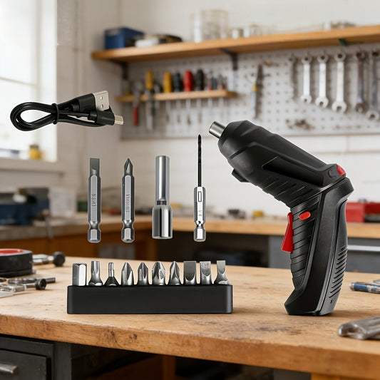 Cordless Electric Screwdriver with OF-76 and TAT-15 Drill Bit Accessory Options