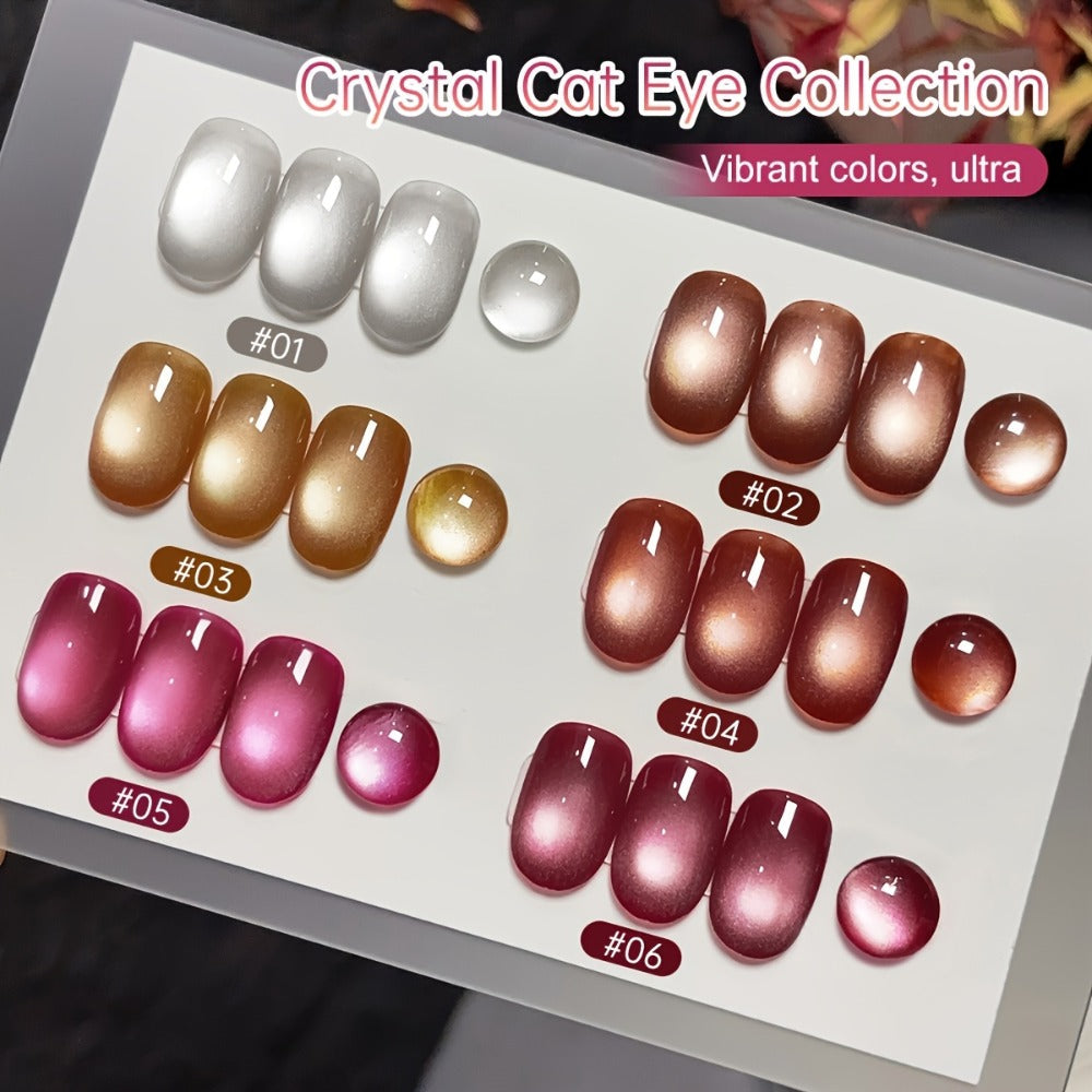 Magnetic Cat Eye Gel Polish Set 6 Colors Holographic Reflective Rock Candy Soak Off LED UV – Multidimensional Shimmer Nail Art Gel for Salon & DIY Manicure, Nail Art Gift for Women