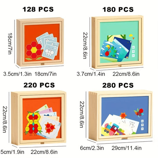 Magnetic Wooden Geometric Puzzle Board, 128 to 280 Piece Editions