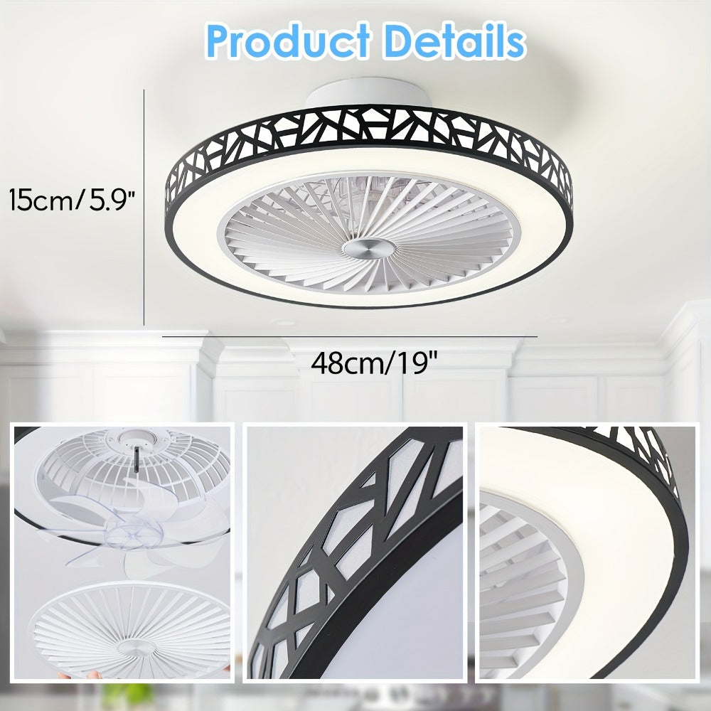 Flush Mount Ceiling Fan with Light and Remote 19 Inch | Low Profile LED Ceiling Fan 6 Wind Speeds Reversible Motor | Quiet Compact Fan for Bedroom Kids Room Living Room Low Ceiling | White Black